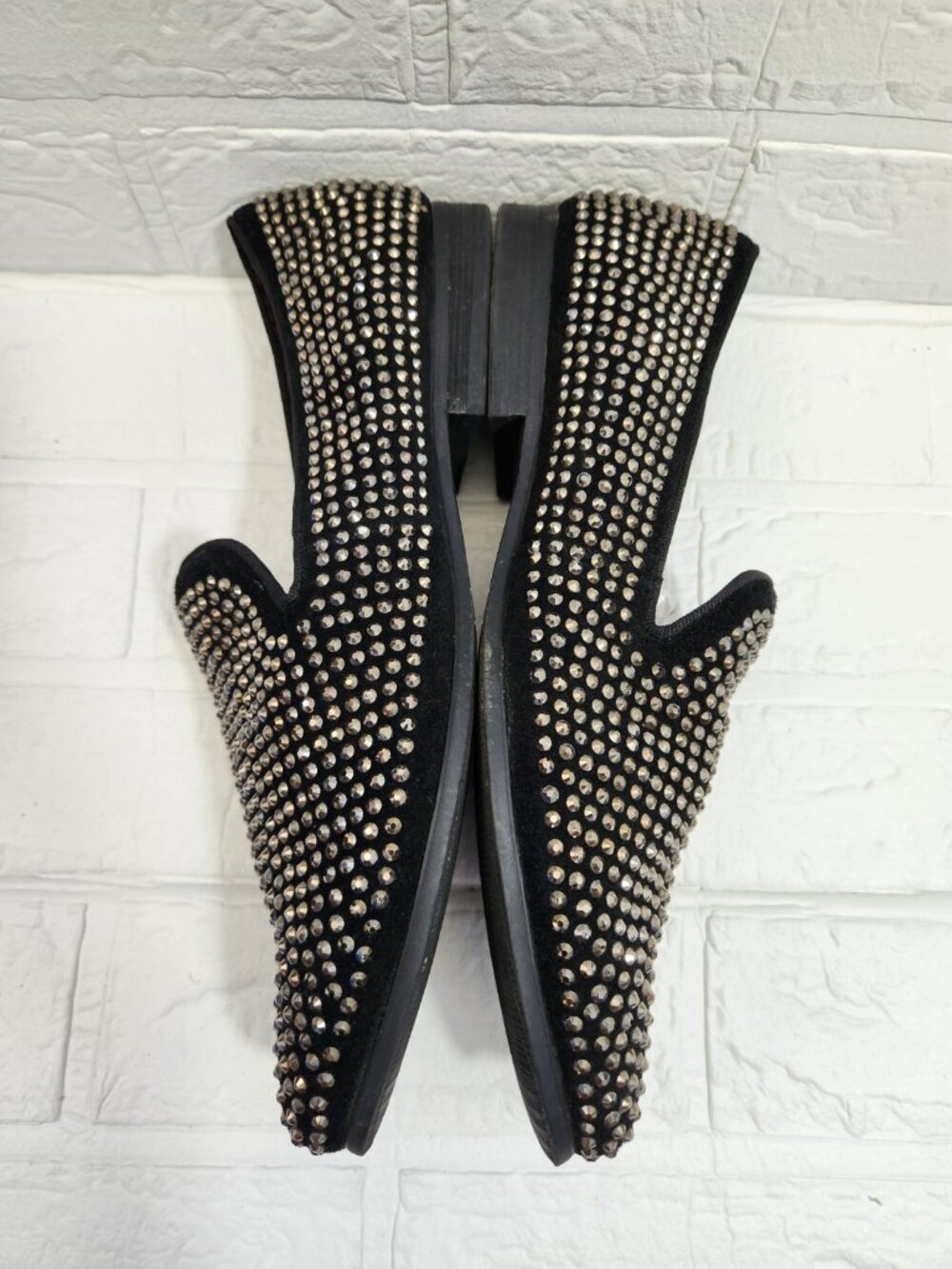Steve Madden Caviar Loafer Shoes Men Size 8.5 Black Rhinestone Slip On Leather - Picture 5 of 9